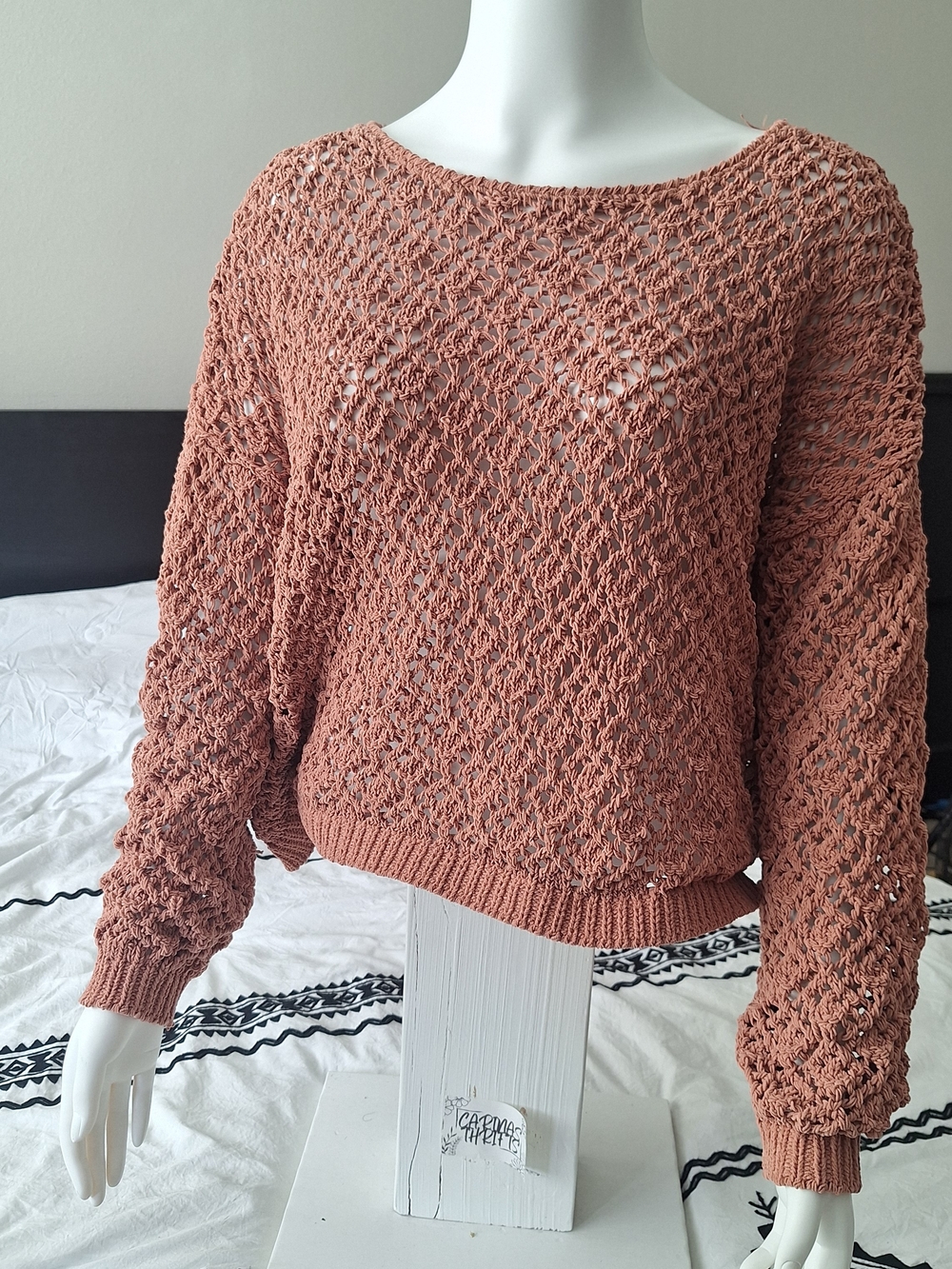 Nicole Miller Open-Knit Crew Sweater in Dusty Rose Size XL